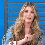 Lauren Herbert's blue mixed print wrap dress on Access Hollywood