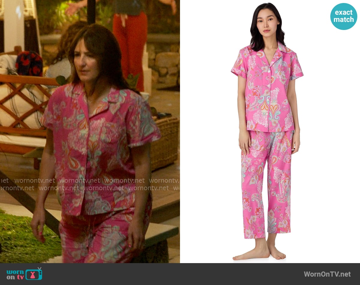 LAUREN Ralph Lauren Short Sleeve PJ Set in Pink Paisley worn by  Brooke Kirtley (D'Arcy Carden) on The Five Star Weekend
