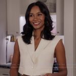Layla’s white cropped vest and embroidered jeans on All American