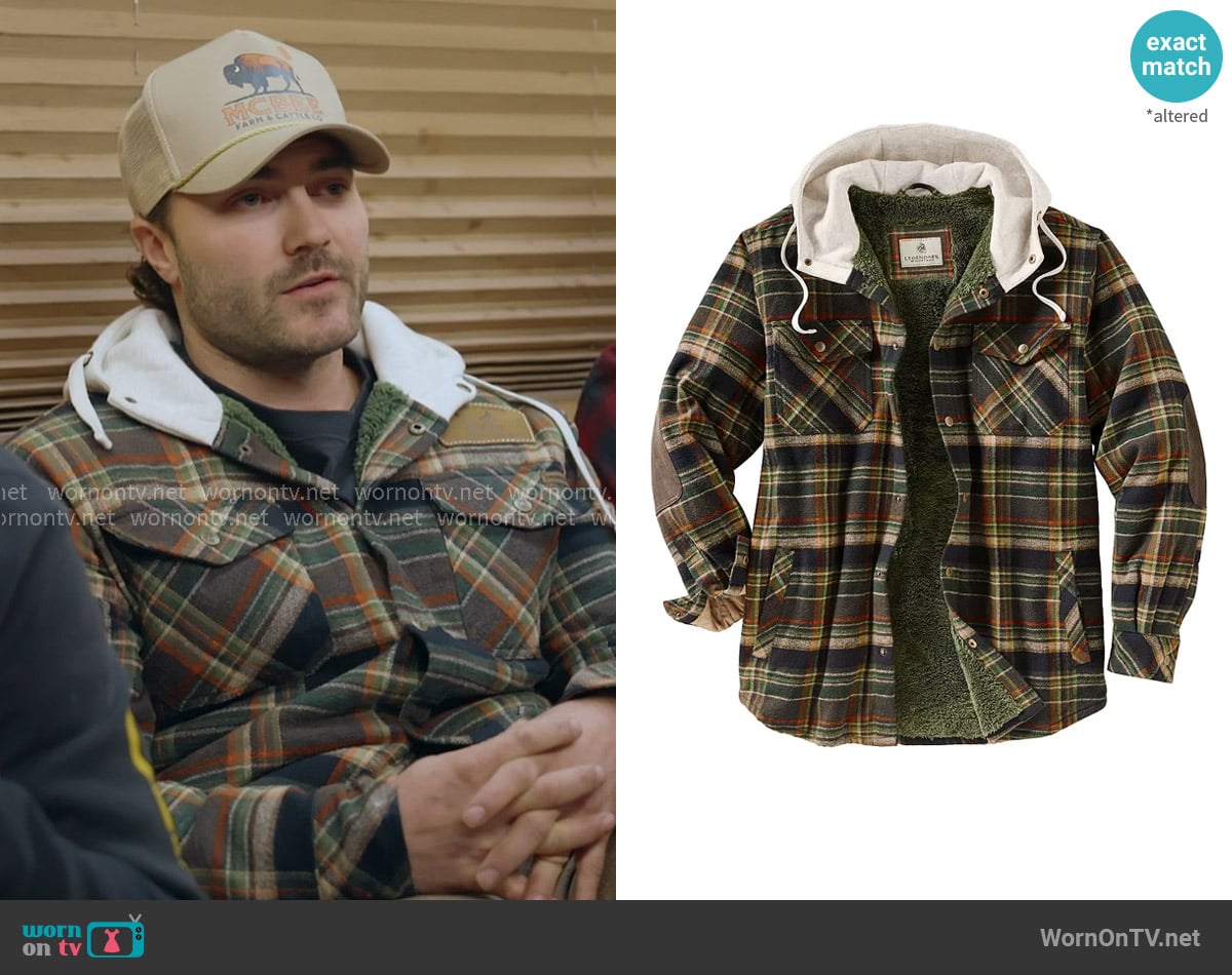 Legendary Whitetails Camp Night Berber Lined Hooded Flannel Shirt Jacket worn by Steven McBee Jr on The McBee Dynasty Real American Cowboys
