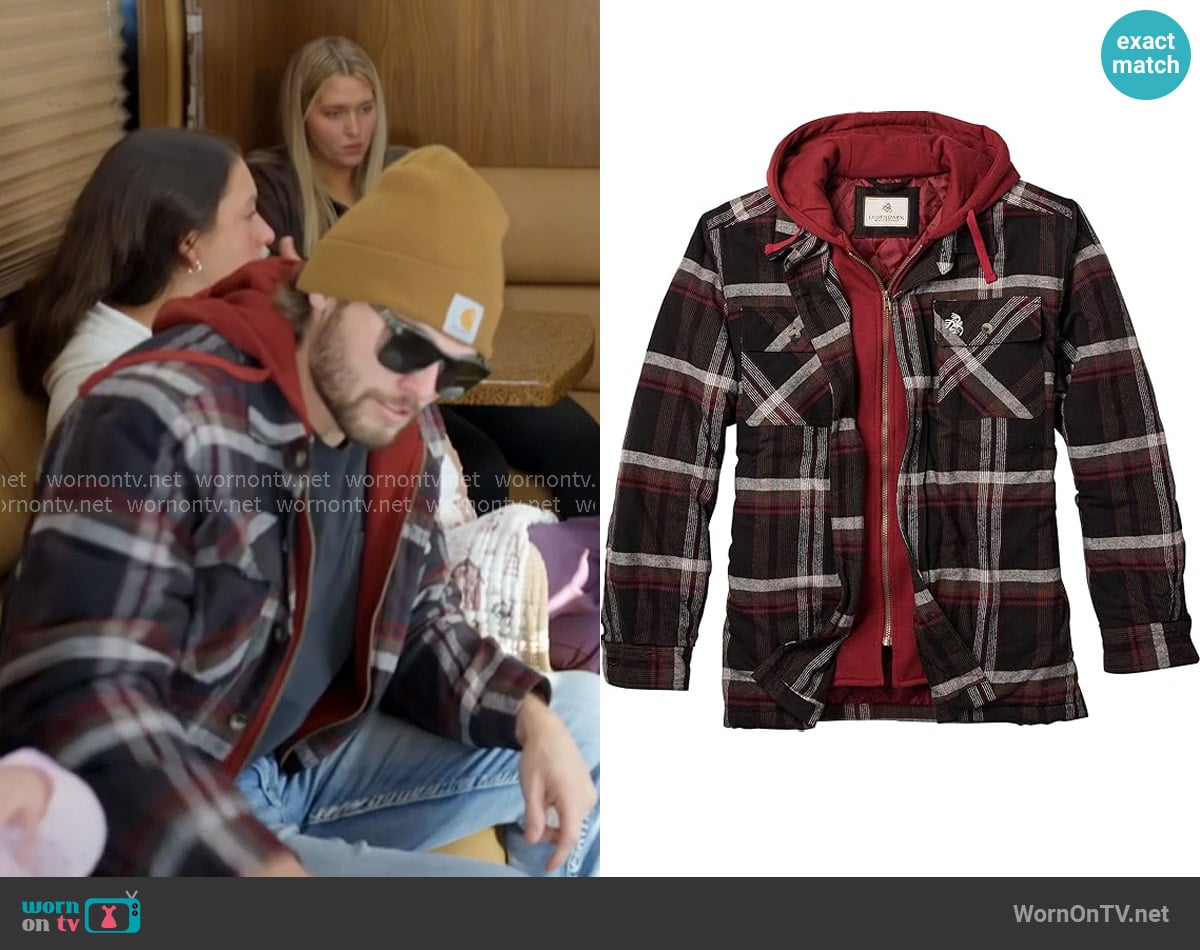 Legendary Whitetails Plaid Hooded Flannel Shacket worn by Jesse McBee on The McBee Dynasty Real American Cowboys