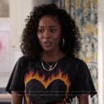 Lena’s black heart graphic tee and shorts on All American