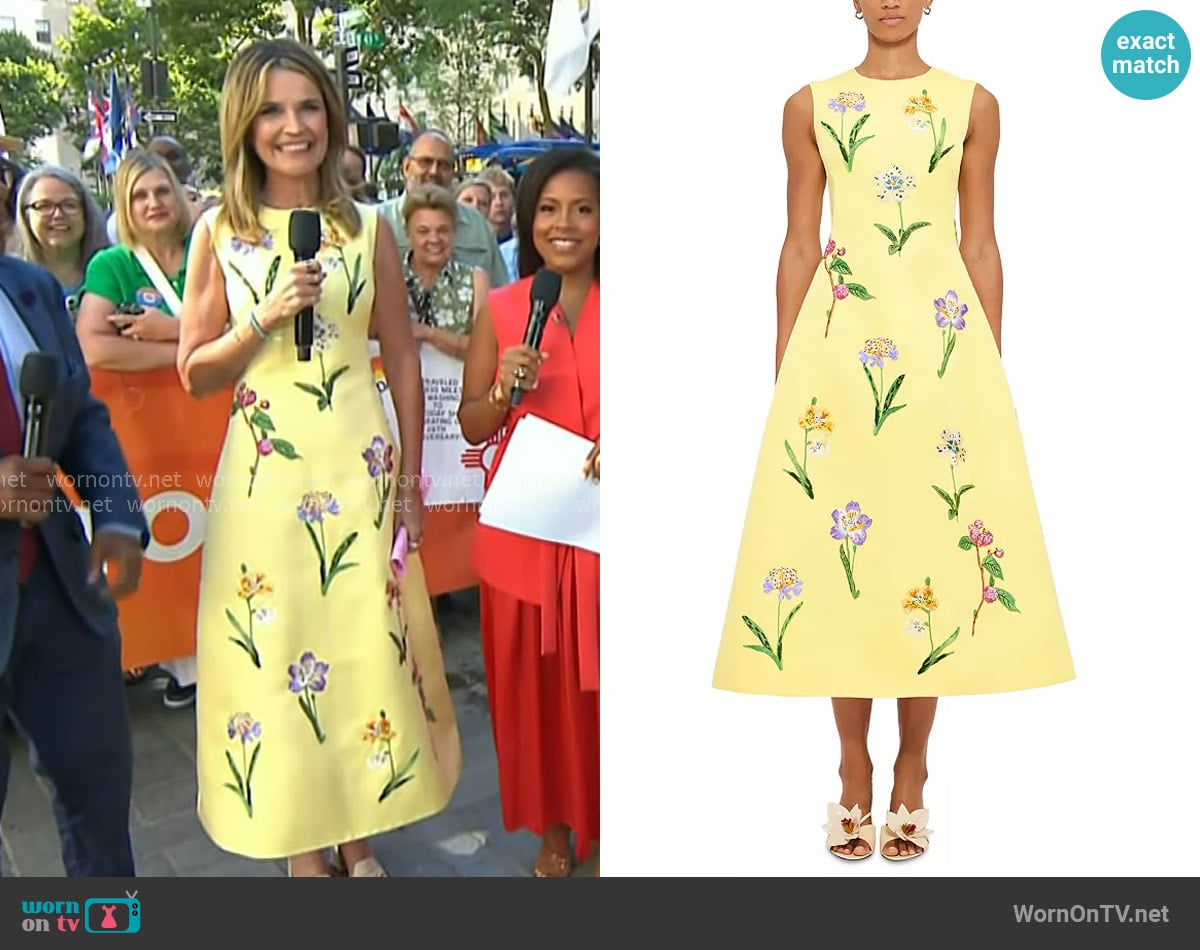 Savannah’s yellow floral embroidered dress on Today Savannah’s yellow floral embroidered dress on Today