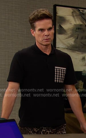 Leo's black polo with houndstooth pocket on Days of our Lives