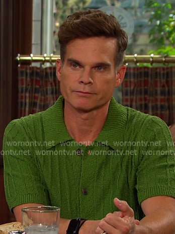 Leo’s green short sleeve knit shirt on Days of our Lives