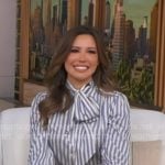 Leslie Lopez's blue striped tie neck blouse on Good Morning America