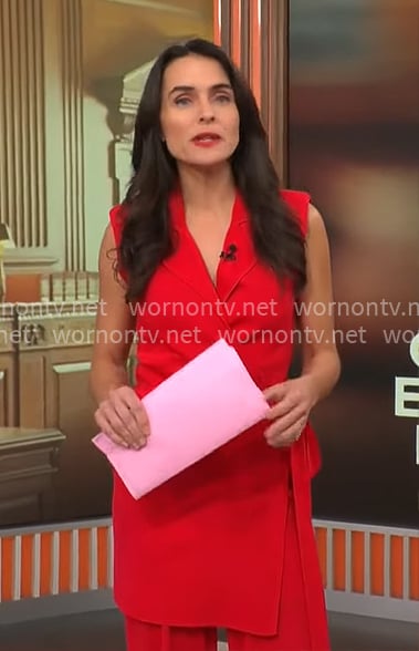 Lilia Luciano's red wrap top and pants set on CBS Mornings