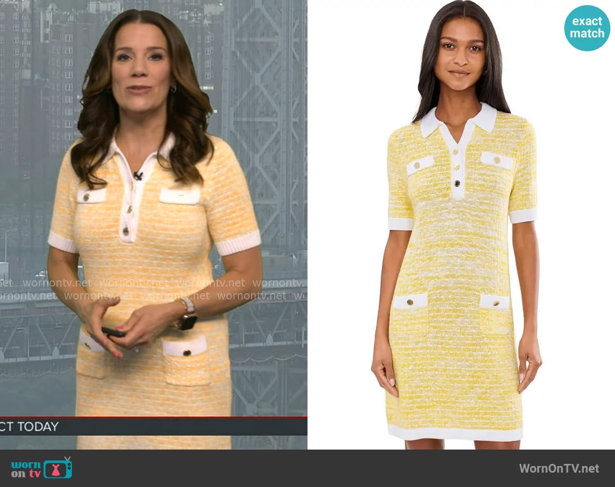Lilly Pulitzer Theodorah Polo Sweater Dress in Estelle Yellow Metallic Marl worn by Heather O’Rourke on Good Morning America