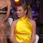Lindsay’s yellow high neck satin reunion gown on In The City