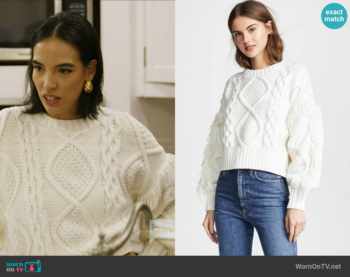 Line + Dot Jasper Fringe Sweater in White worn by Danielle Olivera on In The City