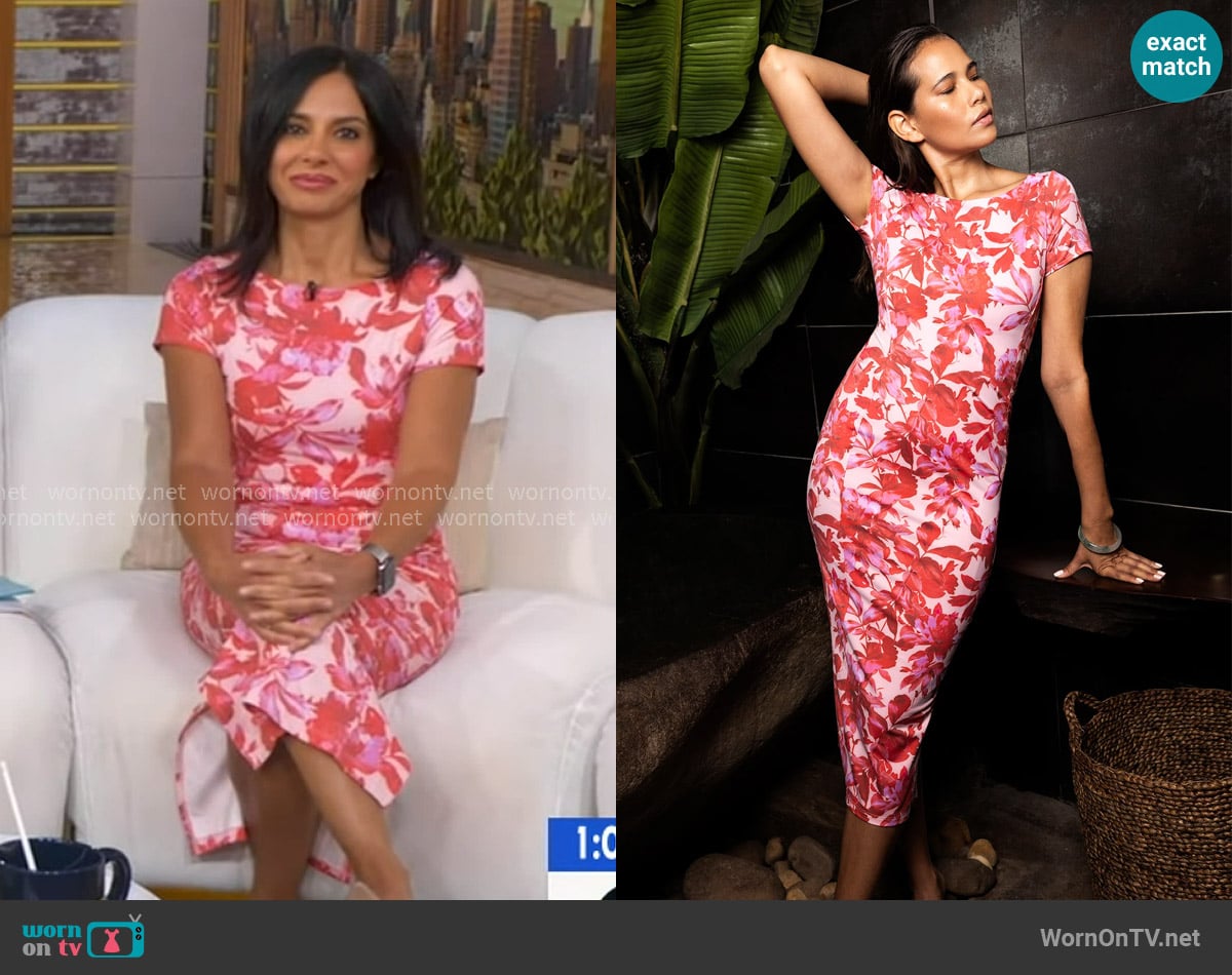 Little Bit Direct Be Right Back Midi in Hibiscus Red worn by Dr. Tara Narula on Good Morning America