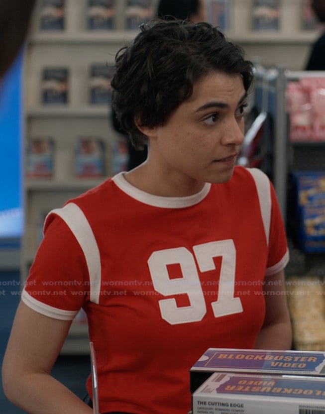 Liz’s red 97 ringer tee on Elle