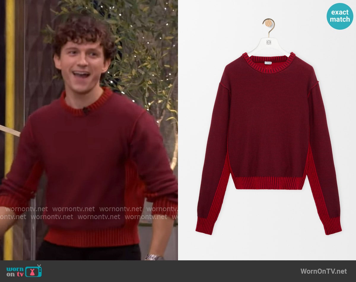 Loewe Sweater in cotton and wool worn by Tom Holland on Live with Kelly and Mark