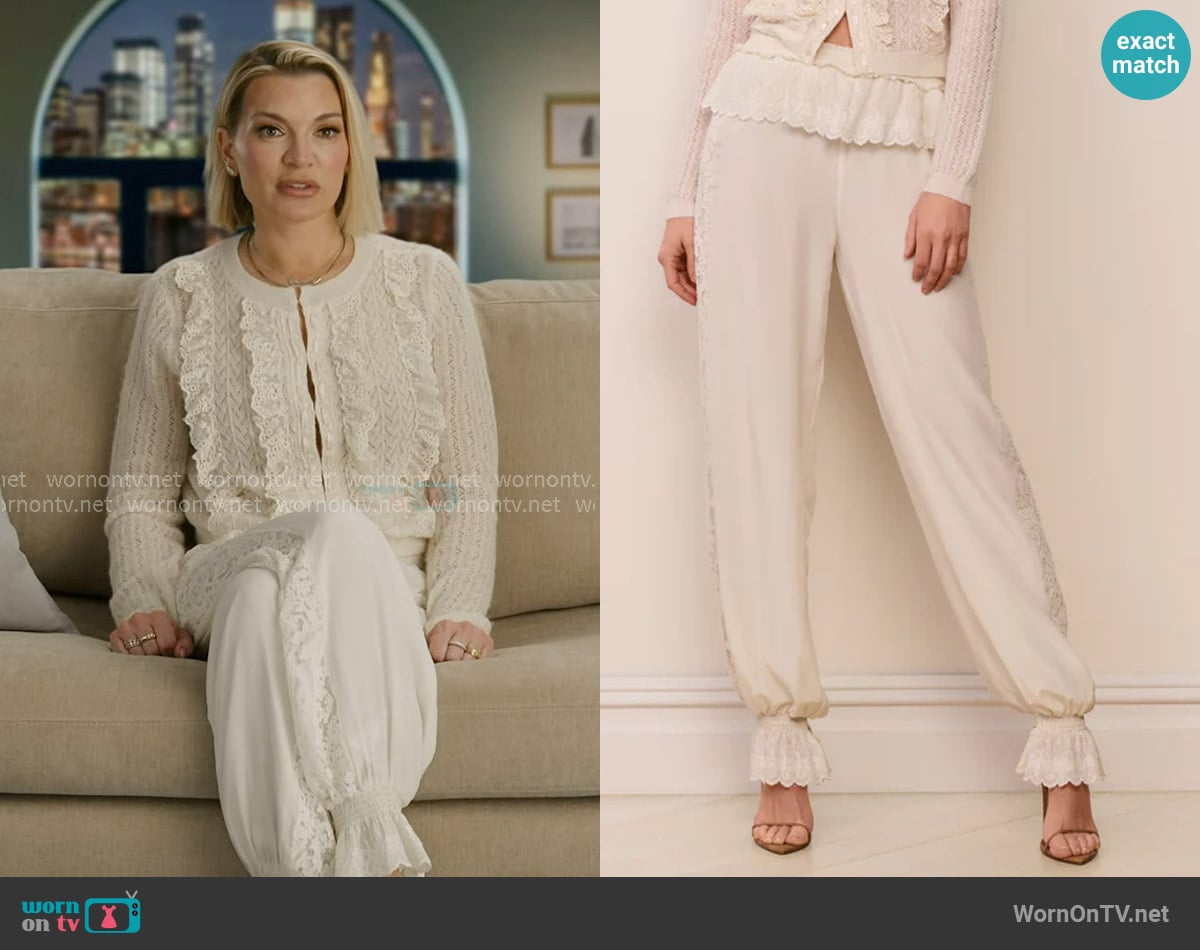 LoveShackFancy Clyra Silk Lace-Trimmed Balloon Pant in Cream worn by Lindsay Hubbard on In The City