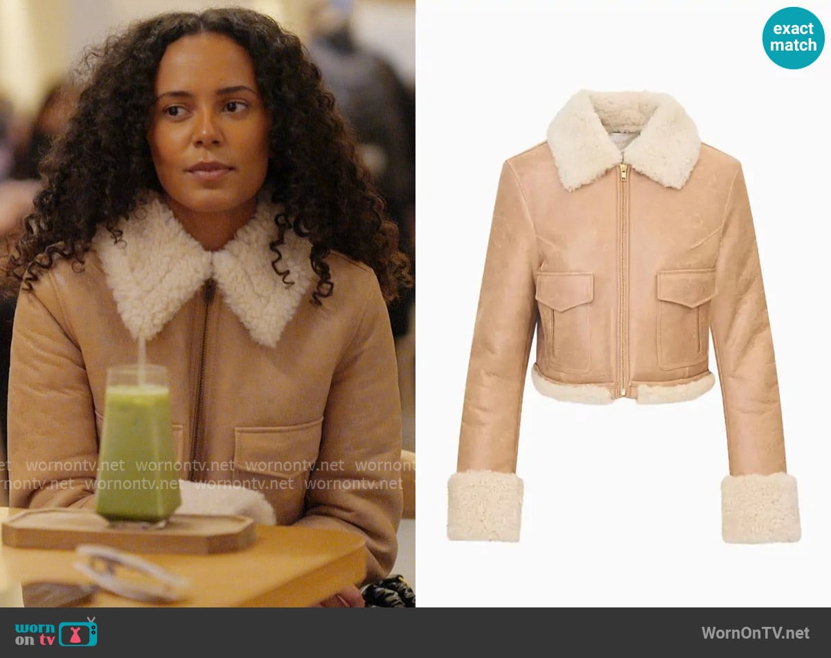 LoveShackFancy Pansy Cropped Shearling Jacket worn by Ava Dash on Next Gen NYC
