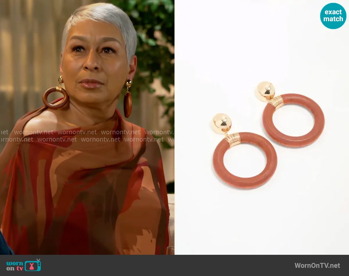 Lovisa Brown & Gold Oval Wrapped Drop Earrings worn by Anita Dupree (Tamara Tunie) on Beyond the Gates