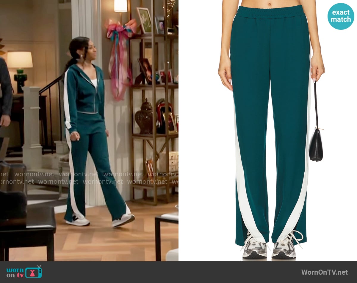 L*Space Back To Back Pant in Deep Teal & Cream worn by Kat Richardson (Colby Muhammad) on Beyond the Gates