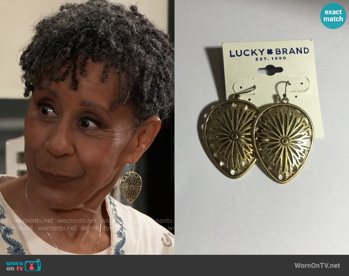 Lucky Brand Leafy Gold Tone Earrings worn by Stella Henry (Vernee Watson) on General Hospital