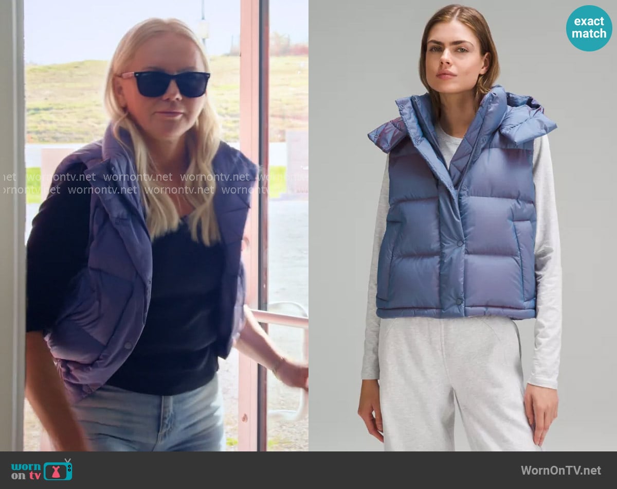 Lululemon Wunder Puff 600-Down-Fill Cropped Vest with removable hood worn by Galyna Saltkovska on The McBee Dynasty Real American Cowboys
