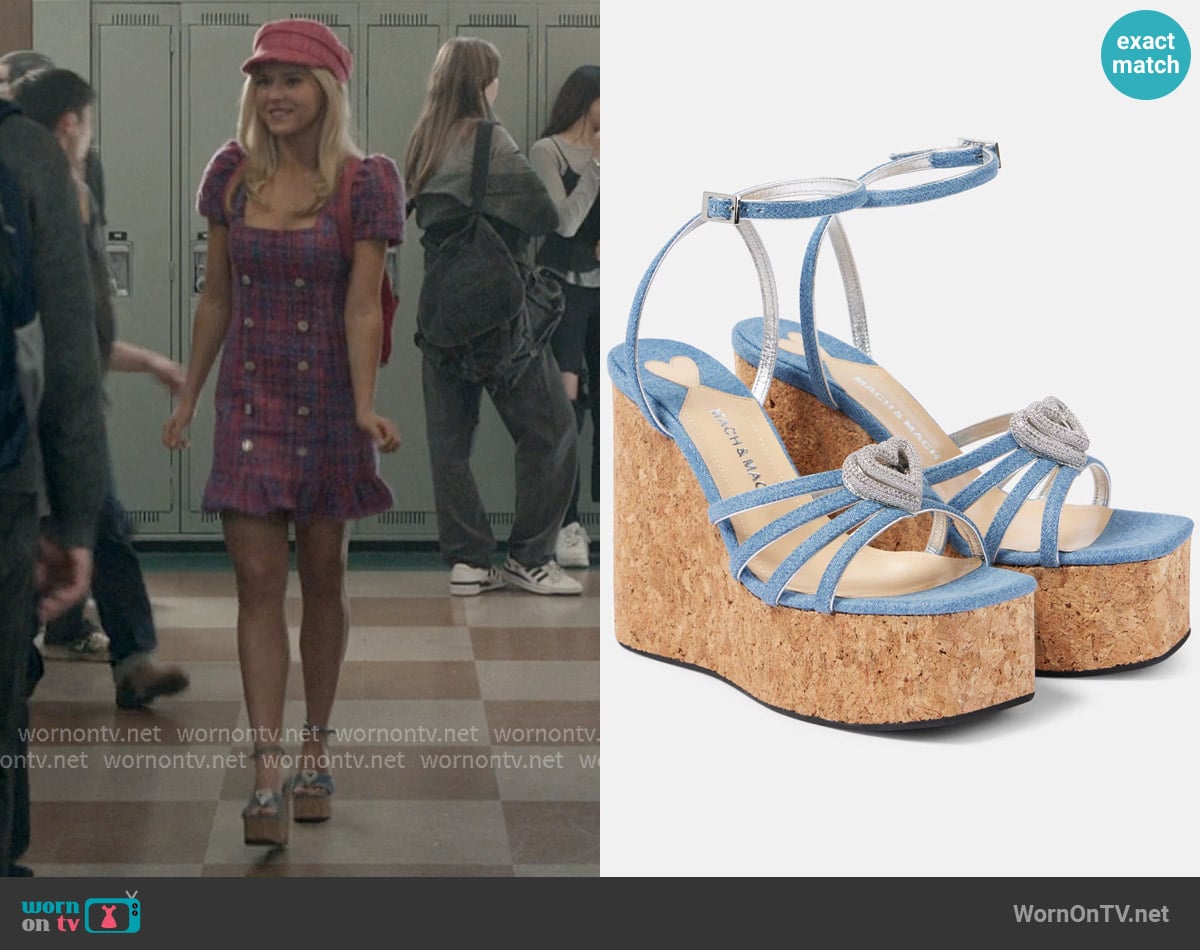 Mach and Mach Double Heart denim wedges worn by Elle Woods (Lexi Minetree) on Elle