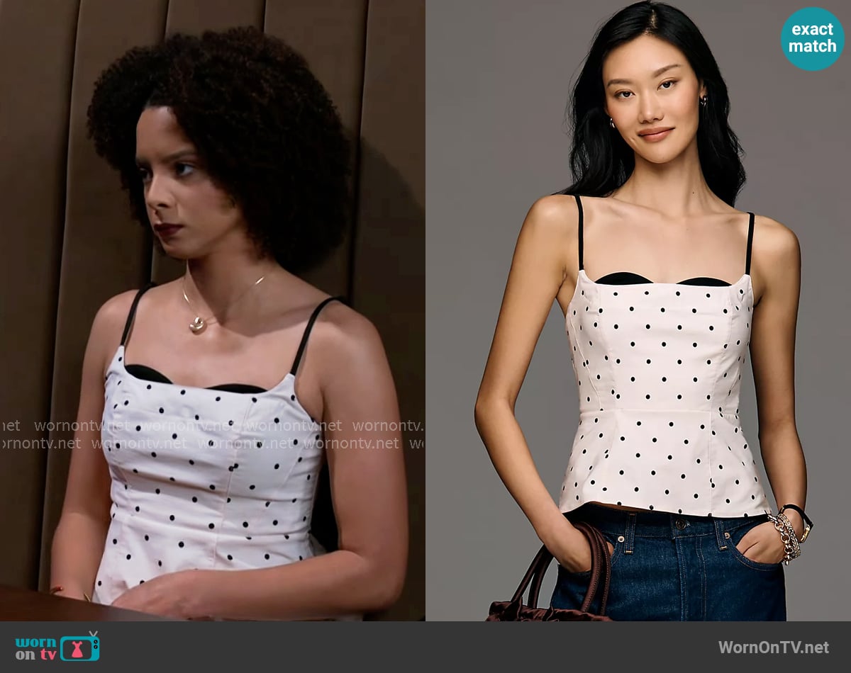 Maeve at Anthropologie Peekaboo Corset Tank worn by Deanna McBride (Angela Fairley) on Beyond the Gates