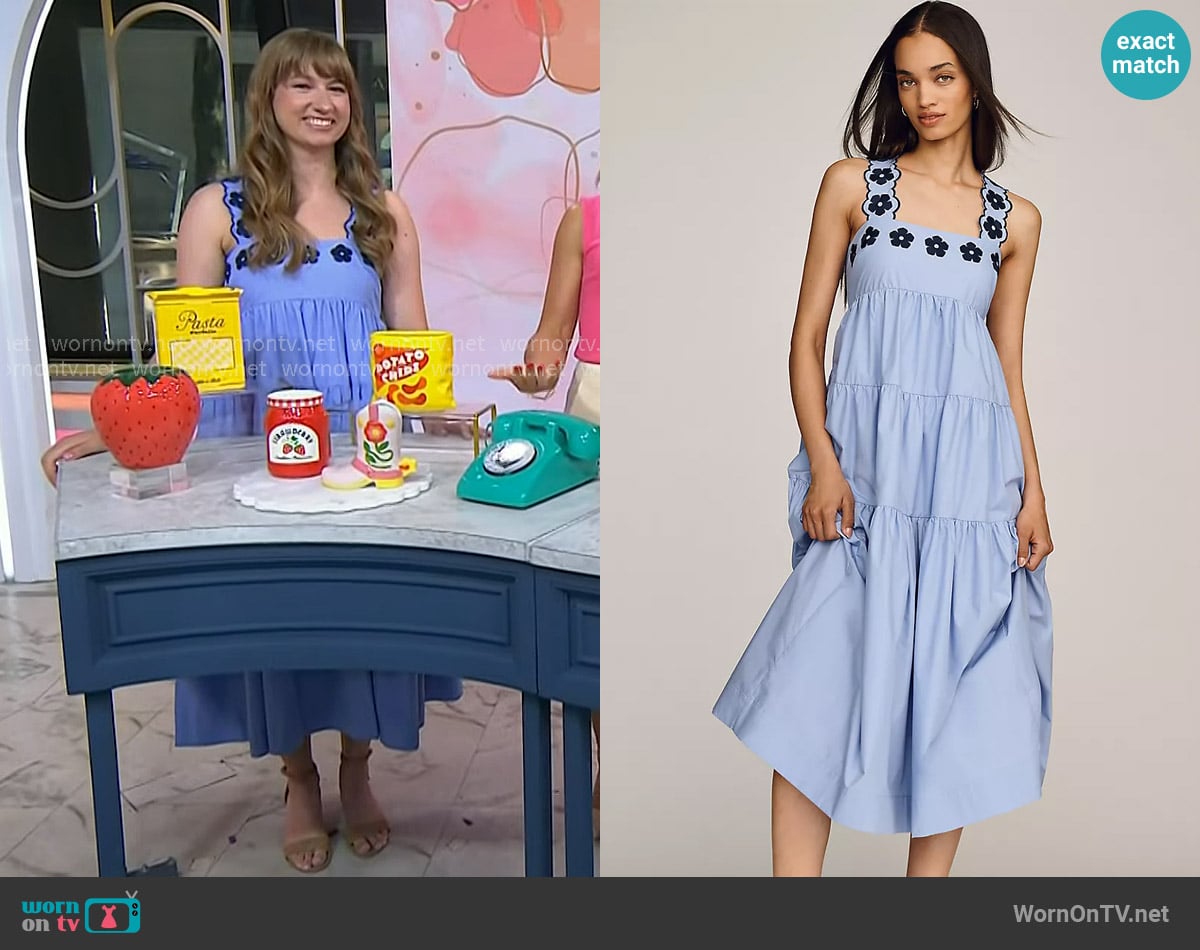 Lauren Phillips’s blue floral embroidered dress on Today Lauren Phillips’s blue floral embroidered dress on Today