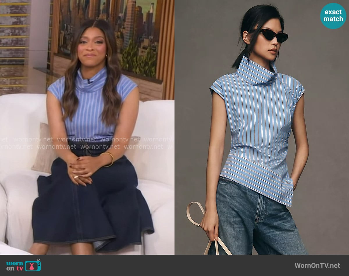 Maeve Mock-Neck Asymmetric Muscle Top worn by Morgan Norwood on Good Morning America