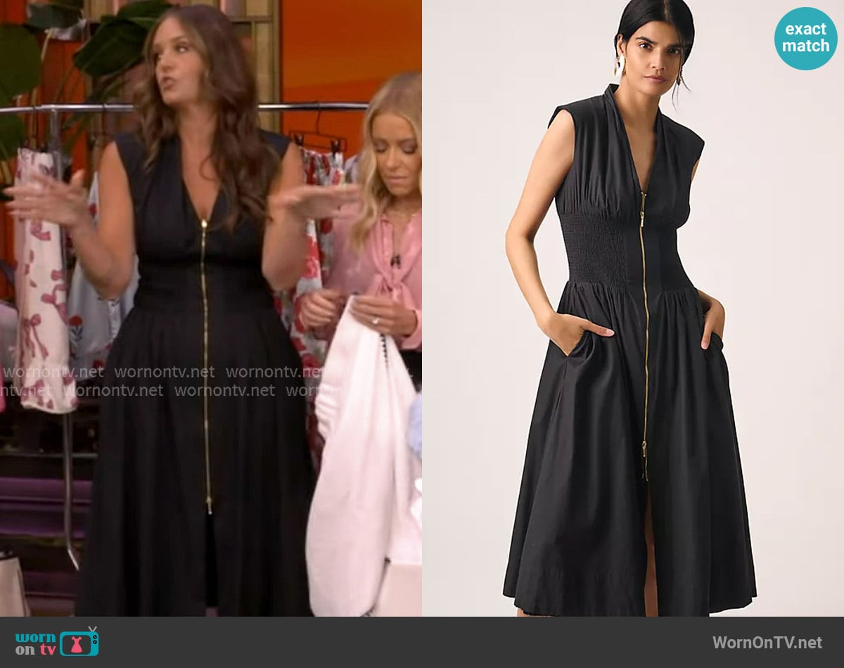 Maeve The Tommie Cap-Sleeve Smocked Front-Zip Midi Shirt Dress worn by Monica Mangin on Live with Kelly and Mark