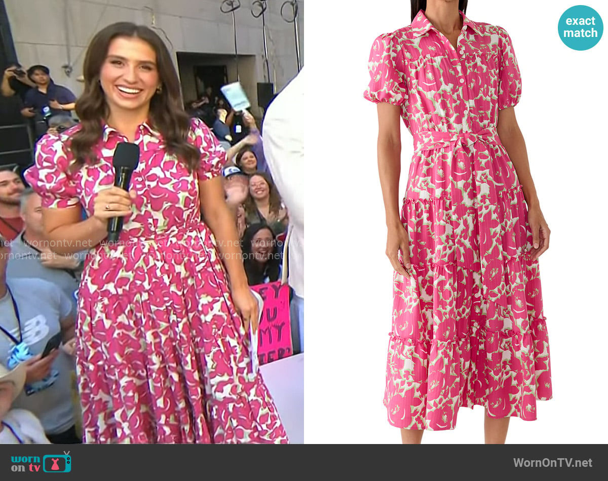 Maison Tara Short Puff Sleeve Printed Linen Midi Dress worn by Angie Lassman on Today
