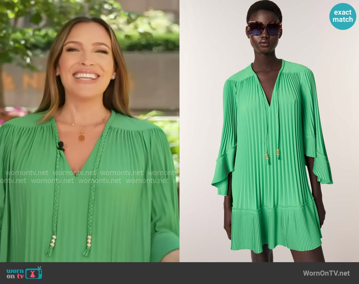 Maje Mini pleated dress worn by Emily Orozco on Access Hollywood