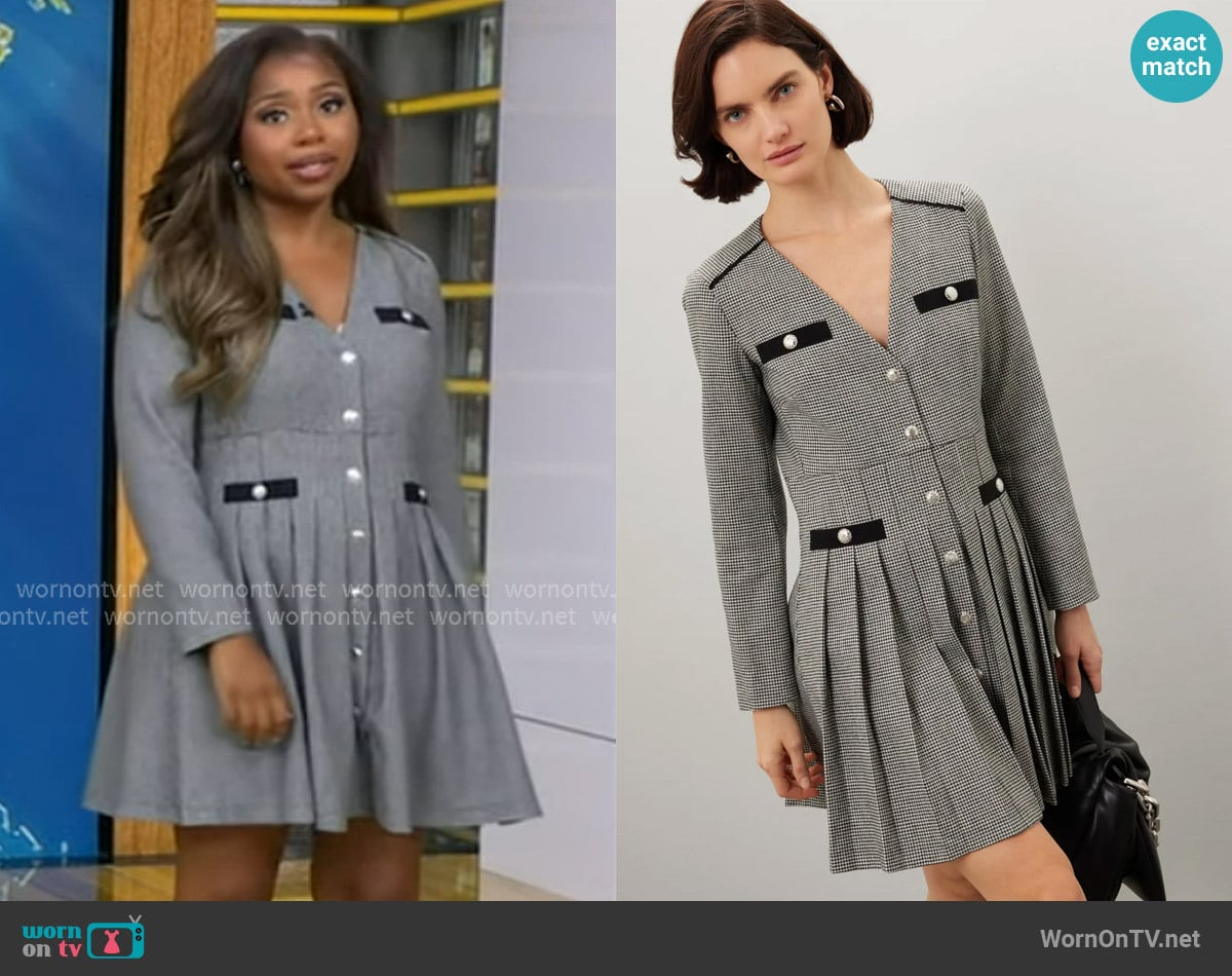 Maje Pleated Plaid Dress worn by Somara Theodore on Good Morning America