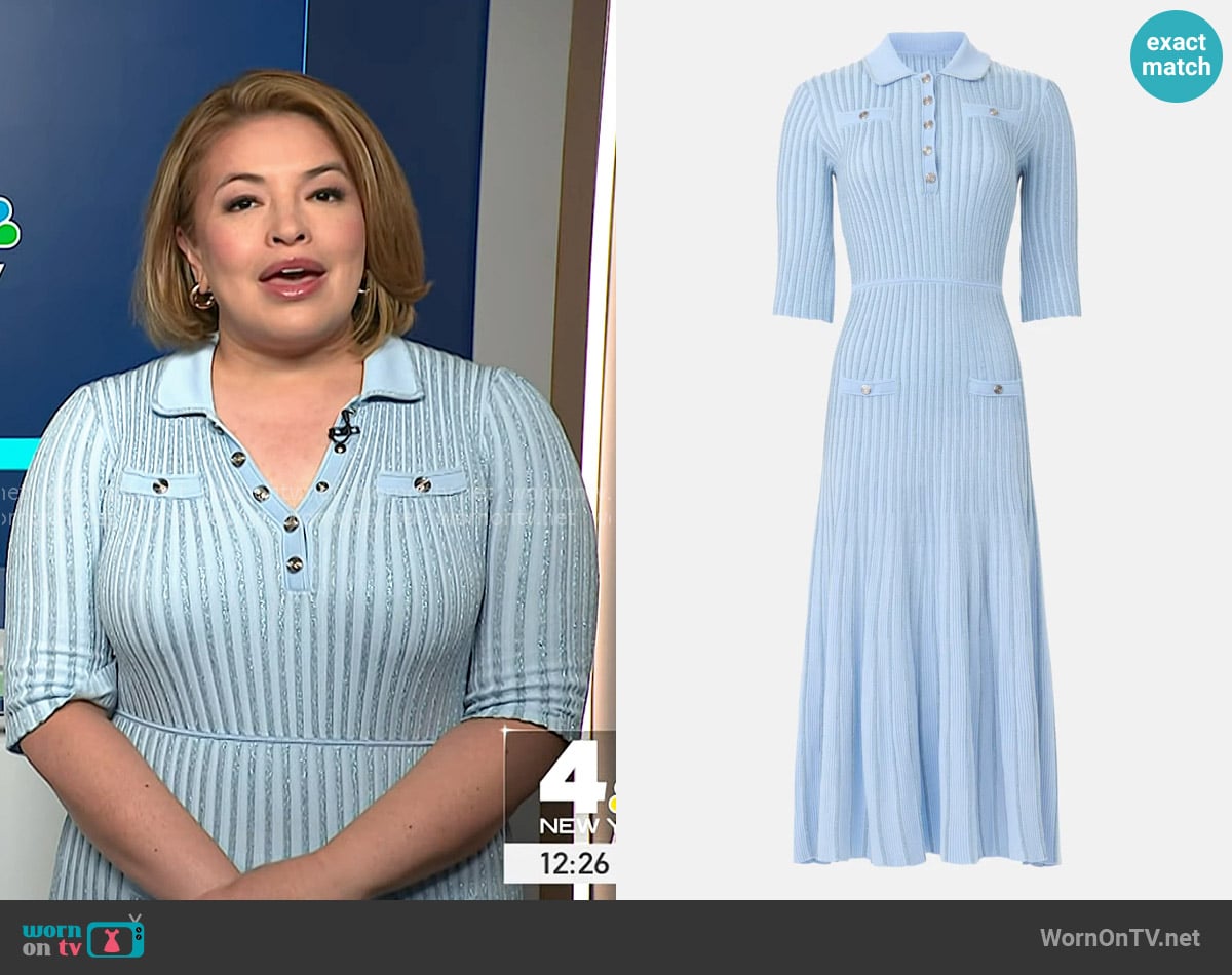 Maje Rib Knit Midi Dress in Blue Sky worn by Gilma Avalos on NBC News Daily