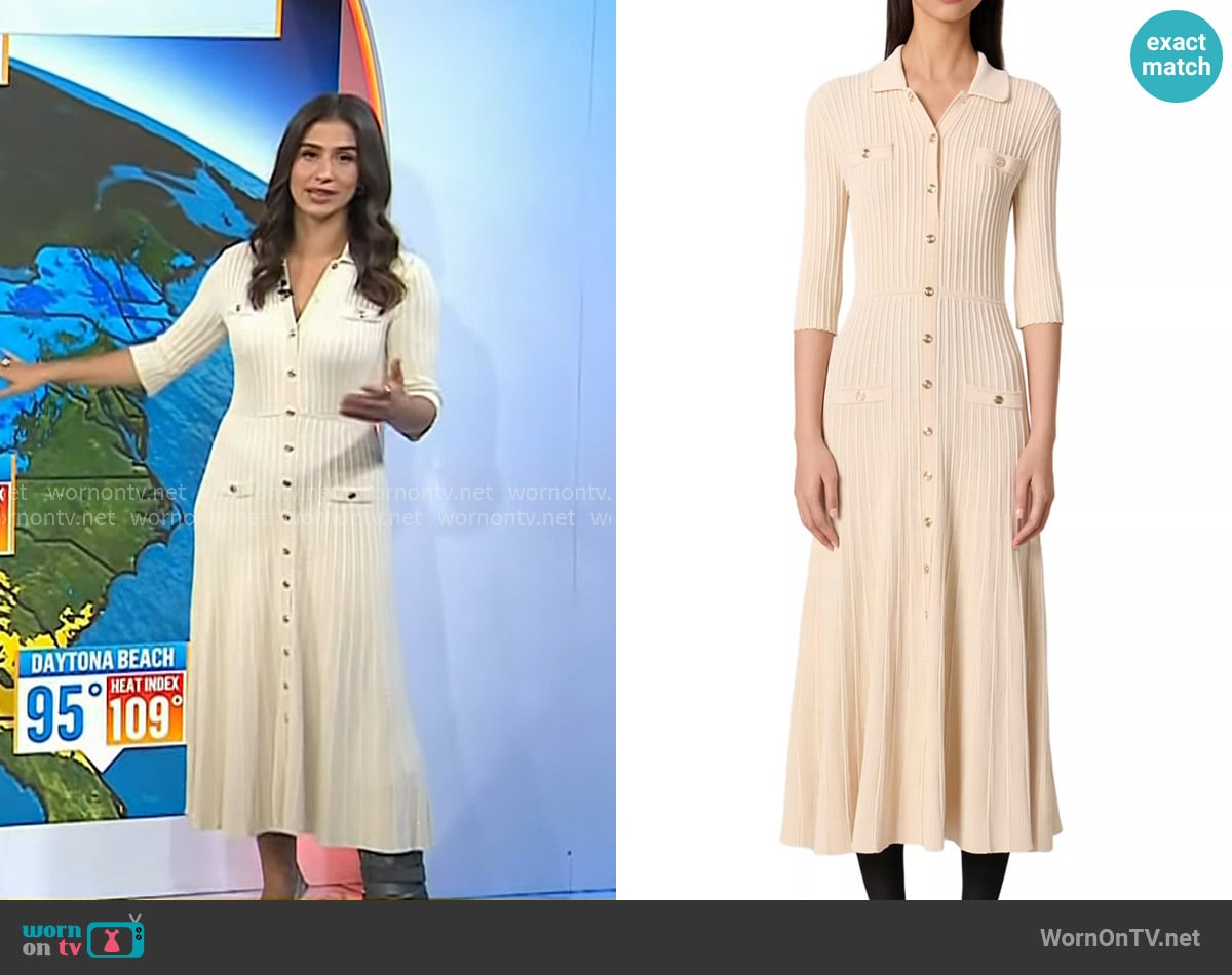 Maje Sequin Knit Midi Dress in Beige worn by Angie Lassman on Today