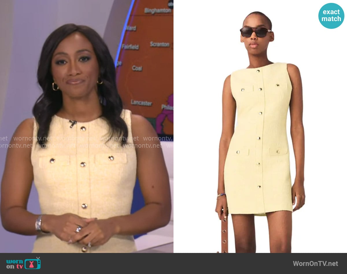 Maje Short Tweed Dress in Pale Yellow worn by Brittany Bell on Good Morning America