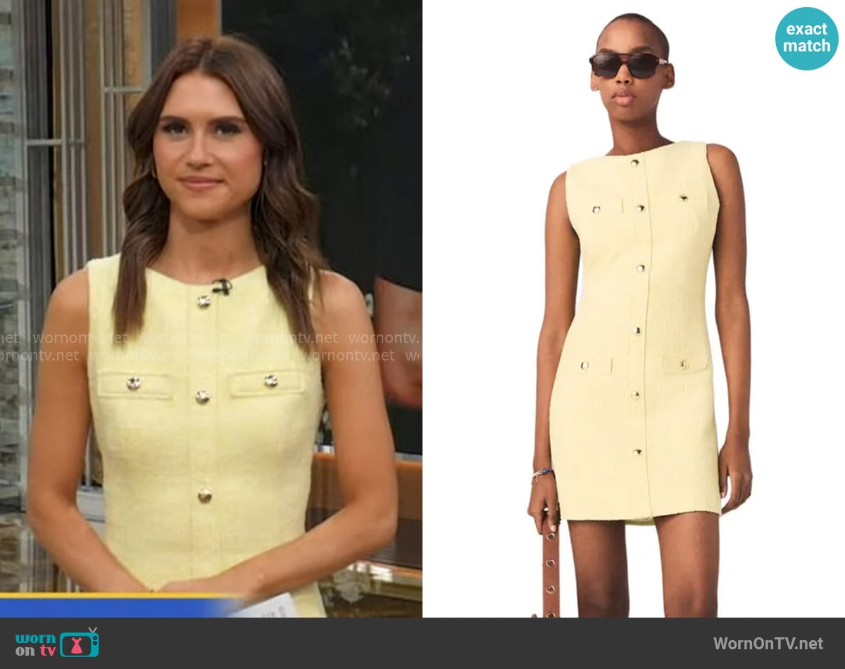 Maje Short Tweed Dress in Pale Yellow worn by Sophie Flay on Good Morning America