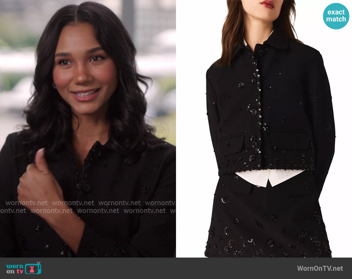 Maje Vogueloir Short Embroidered Jacket worn by Layla Keating (Greta Onieogou) on All American