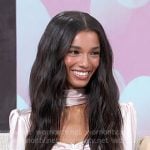 Malia Baker's pink ruched corset top and skirt on Access Hollywood