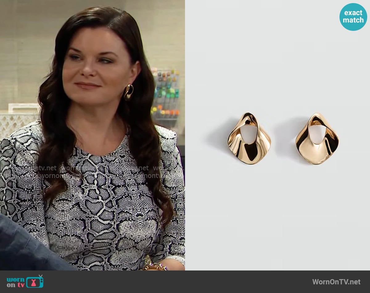 Mango Earrings with relief design worn by Katie Logan (Heather Tom) on The Bold and the Beautiful