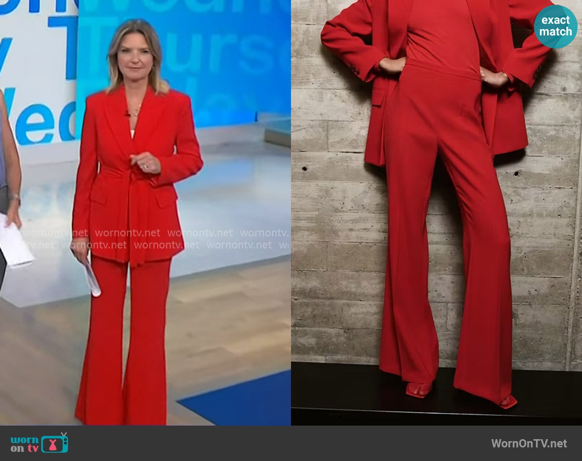 Mango High-waist Suits Trousers in Red worn by Christine Romans on NBC News Daily