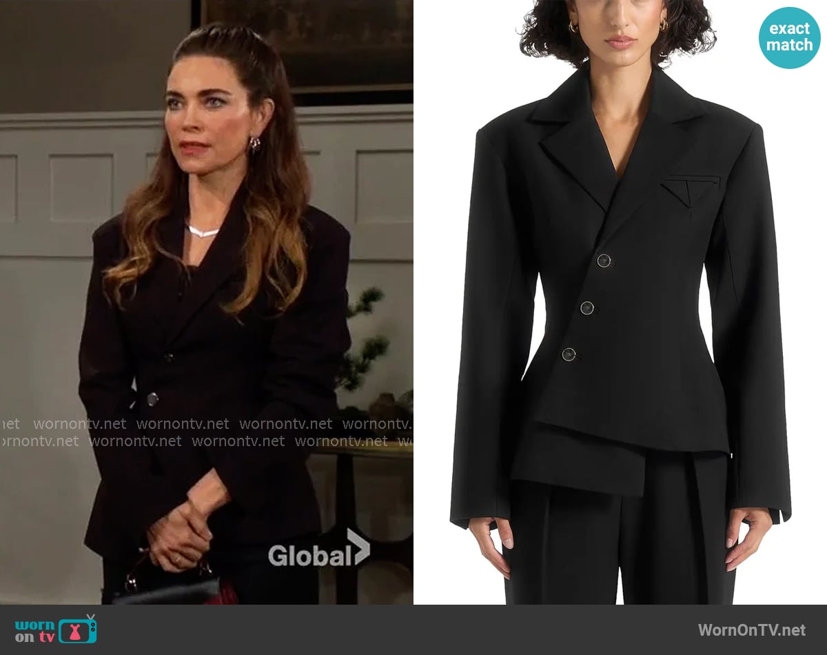 Maniere de Voir Thalia Asymmetric Tailored Double Breasted Blazer worn by Victoria Newman (Amelia Heinle) on The Young and the Restless