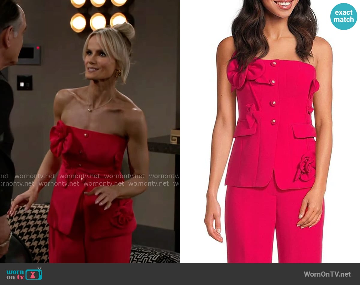 Marchesa Flora Stretch Crepe Applique Strapless Button-Up Vest worn by Vanessa McBride (Lauren Buglioli) on Beyond the Gates