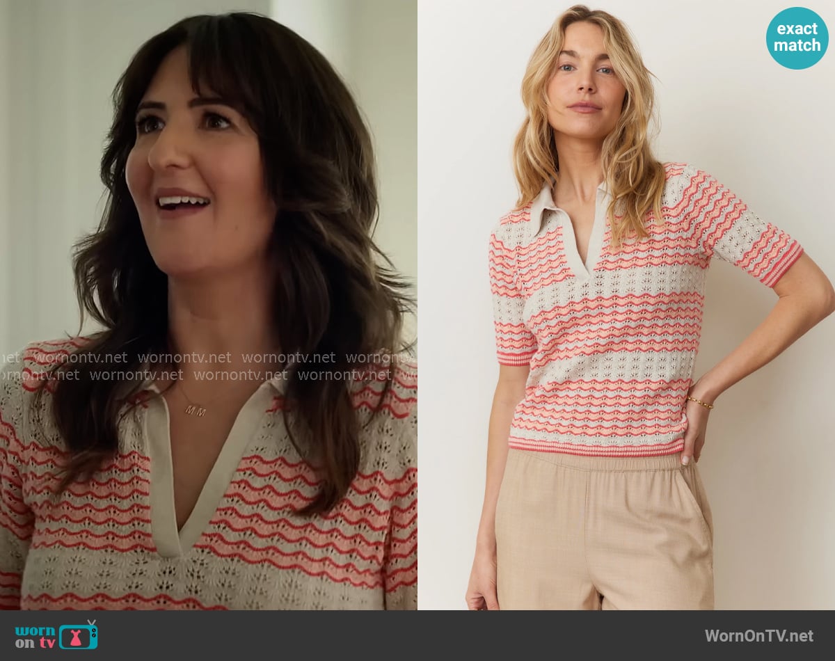 Marine Layer Spencer Polo Sweater in Pink Groove worn by  Brooke Kirtley (D'Arcy Carden) on The Five Star Weekend