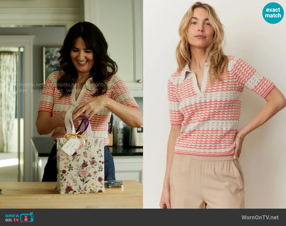 Marine Layer Spencer Polo Sweater in Pink Groove worn by  Brooke Kirtley (D'Arcy Carden) on The Five Star Weekend