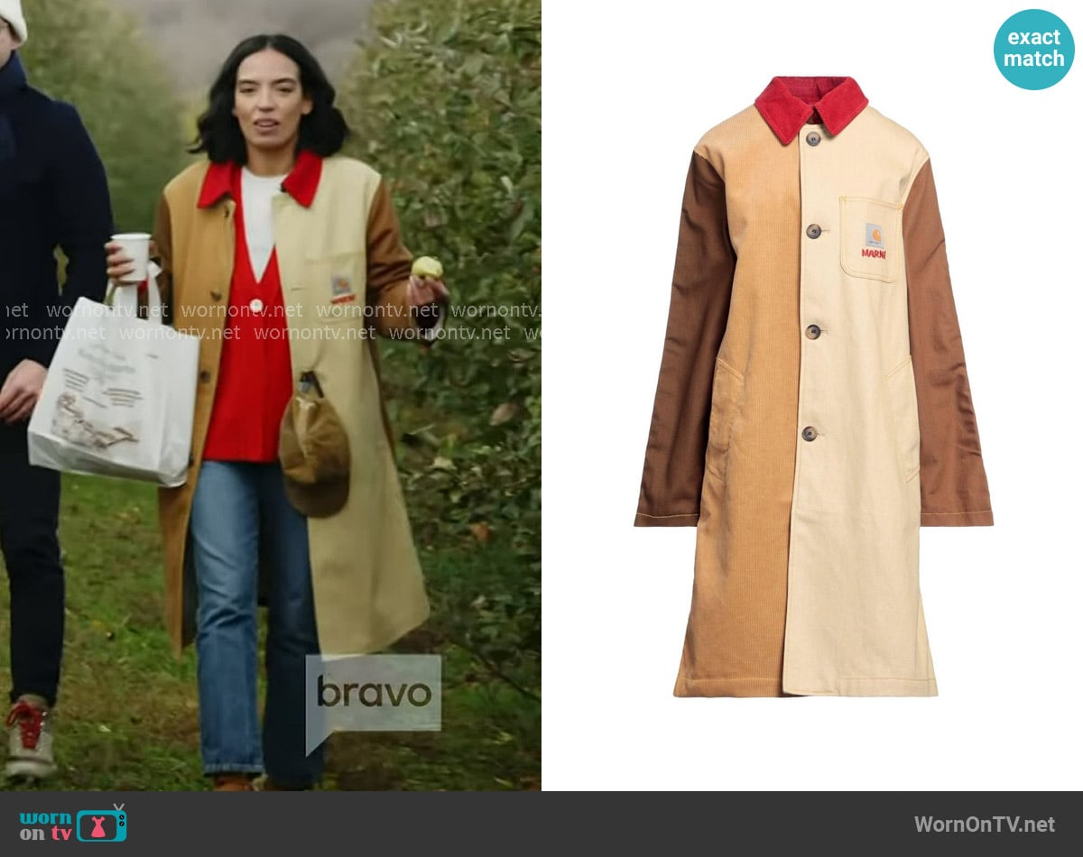 Marni x Carhartt Long Coat in Tobacco worn by Danielle Olivera on In The City