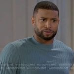 Martin’s teal textured sweater on Beyond the Gates