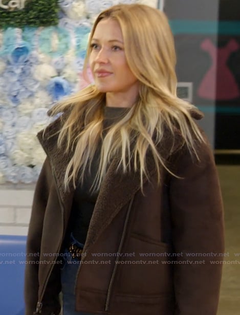 Masha’s brown shearling jacket on The McBee Dynasty Real American Cowboys