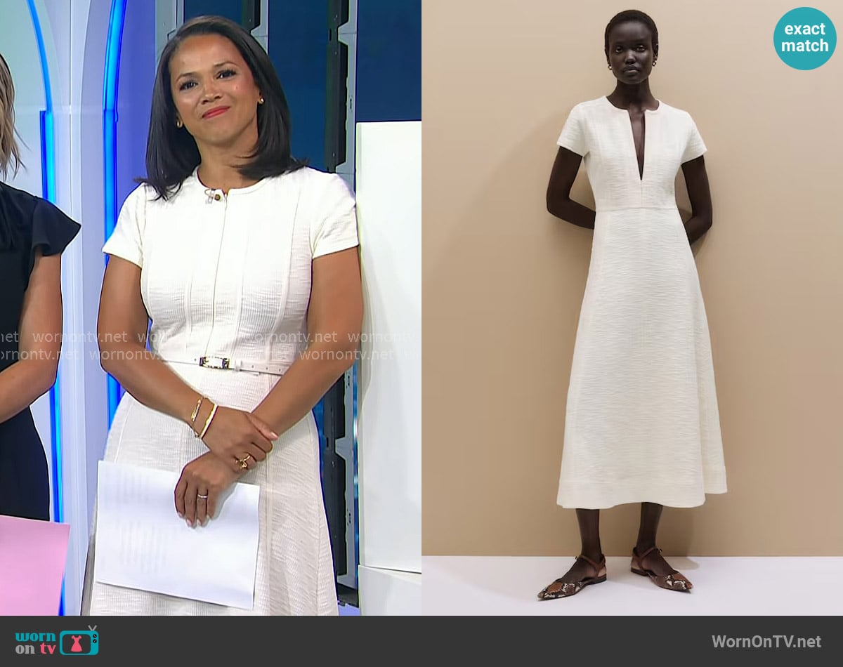 Laura’s white textured zip front dress on Today Laura’s white textured zip front dress on Today
