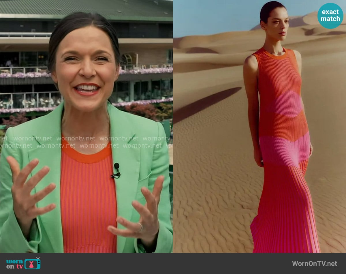 Me + Em Racer Crew Neck Rib Maxi Dress worn by Maggie Rulli on Good Morning America