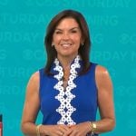 Meg Oliver's blue dress with white embroidery on CBS Mornings