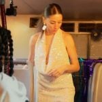 Melissa’s white sequin drape mini dress on The Valley